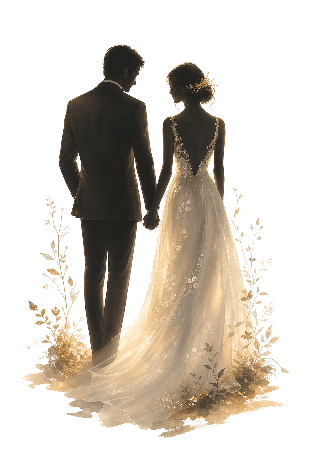 Bride and Groom holding hands
